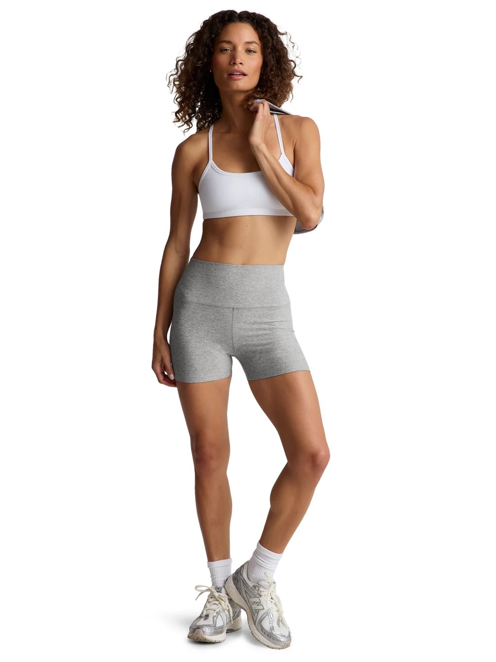 Beyond Yoga Light Gray High-Rise Athletic Bike Shorts